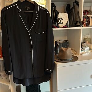Rag & Bone Silk Black Button-Up Shirt with White Trim